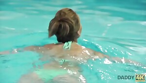 Passionate sex near the pool with the boyfriend's